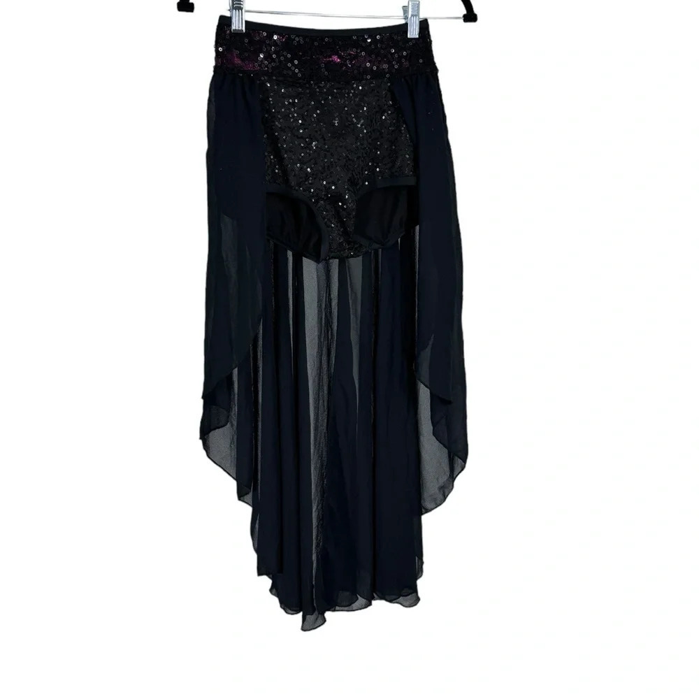 Weissman dance bottoms with attached skirt. Sequins black womens small costume - Picture 3 of 6